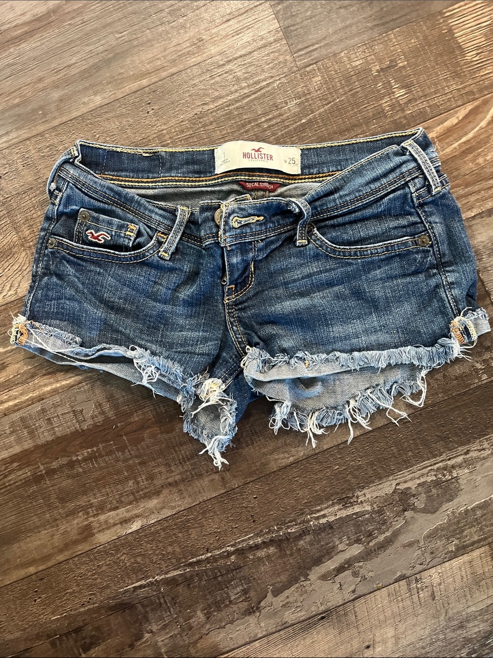 Hollister Medium Blue Distressed Denim Cutoff Shorts